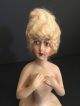 Antique Art Deco Chalkware Half Doll 1925 Blonde Mohair Wig Paris Apt Ar1103 Pin Cushions photo 2