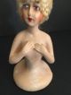 Antique Art Deco Chalkware Half Doll 1925 Blonde Mohair Wig Paris Apt Ar1103 Pin Cushions photo 3