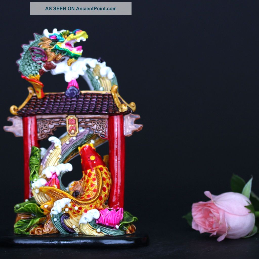 Chinese Cloisonne Porcelain Handwork Fish Jump Dragon Door Statue Csy974 Other Antique Chinese Statues photo