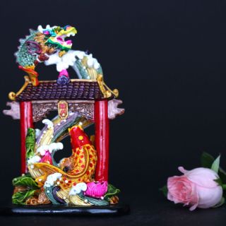Chinese Cloisonne Porcelain Handwork Fish Jump Dragon Door Statue Csy974 photo