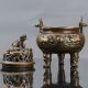Chinese Brass Hand Carved Fu Dogs & Lions Lid Incense Burner W Qianlong Mark Incense Burners photo 6
