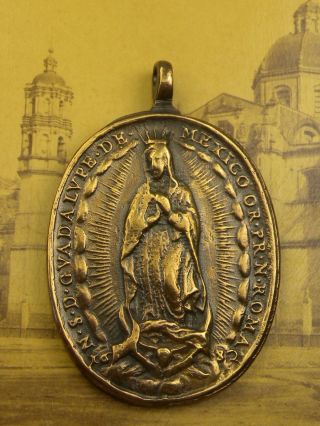 Antique Spanish Colonial O.  L.  Of Guadalupe & St.  Michael Archangel 1682 Medal photo