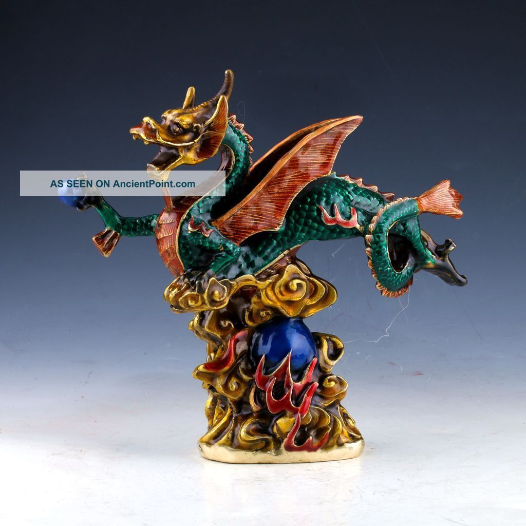 Chinese Cloisonne Handwork Carved Dragon Statue Other Antique Chinese Statues photo