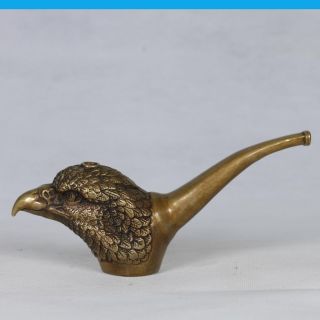 Chinese Collectable Brass Hand Carved Eagle Head Shape Tobacco Pipe Csy360 photo