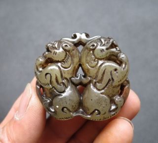 Old Chinese Jade Hand - Carved Beast Amulet Pendants Y1991 photo