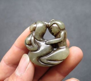 Old Chinese Jade Hand - Carved Man Woman Art Pendants Y1976 photo
