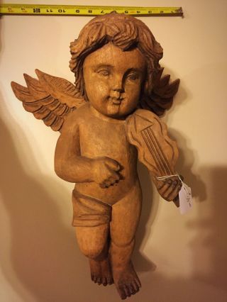 Antique Wooden Cherub Angel Statue Large Almost 24 