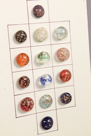 Antique 19c & Early 20c Group 14 Paperweight Art Glass Buttons Incl Gold photo