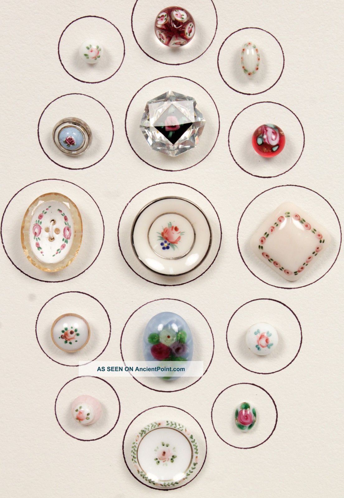 Antique 19c & Early 20c Group 15 Glass & Paperweight Rosebud Flower Buttons Buttons photo