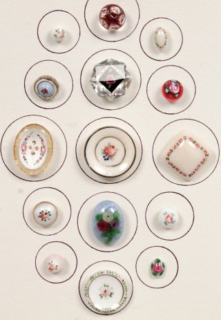 Antique 19c & Early 20c Group 15 Glass & Paperweight Rosebud Flower Buttons photo