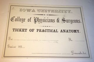 Rare Antique American Pre Civil War Iowa University Physicians & Surgeons Ticket photo