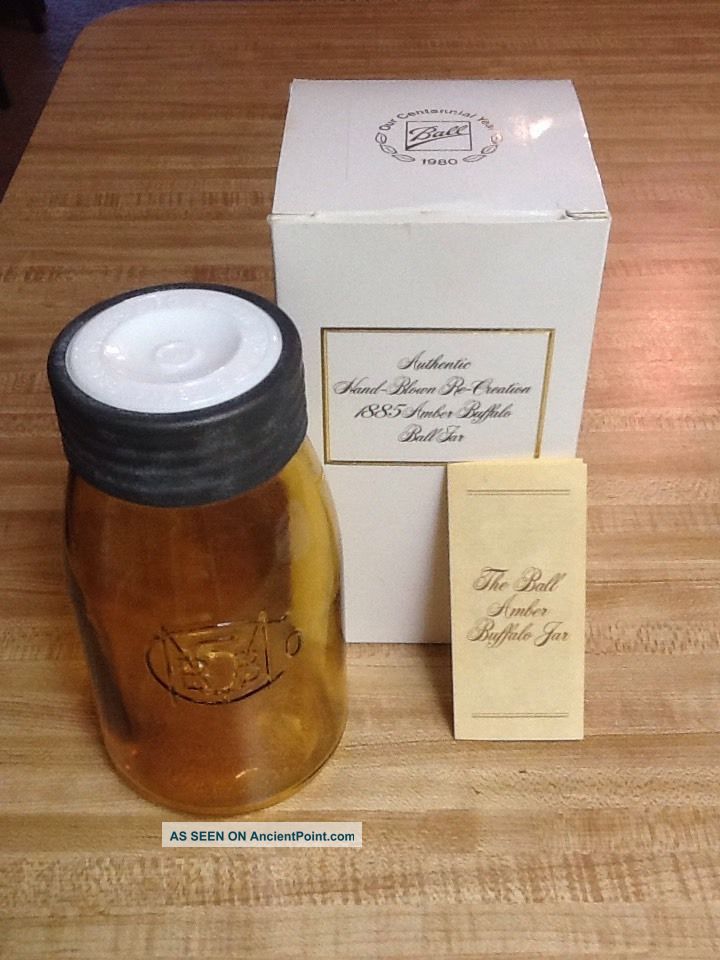 The Amber Mason Ball Jar - 1885 Repro Orig.  Box,  And Booklet Primitives photo