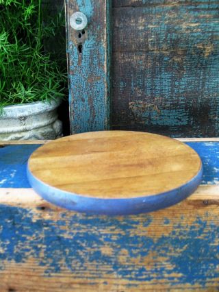Vintage Round Wood Bread Board Blue Milk Paint photo