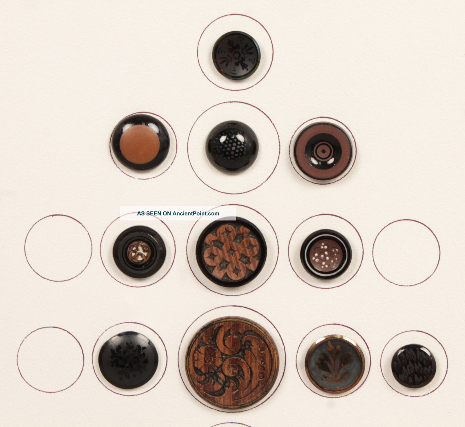 Antique 19c Early 20c Group Glass Buttons Incl Faux Wood Finish,  Lion,  Flowers Buttons photo