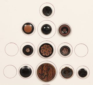Antique 19c Early 20c Group Glass Buttons Incl Faux Wood Finish,  Lion,  Flowers photo