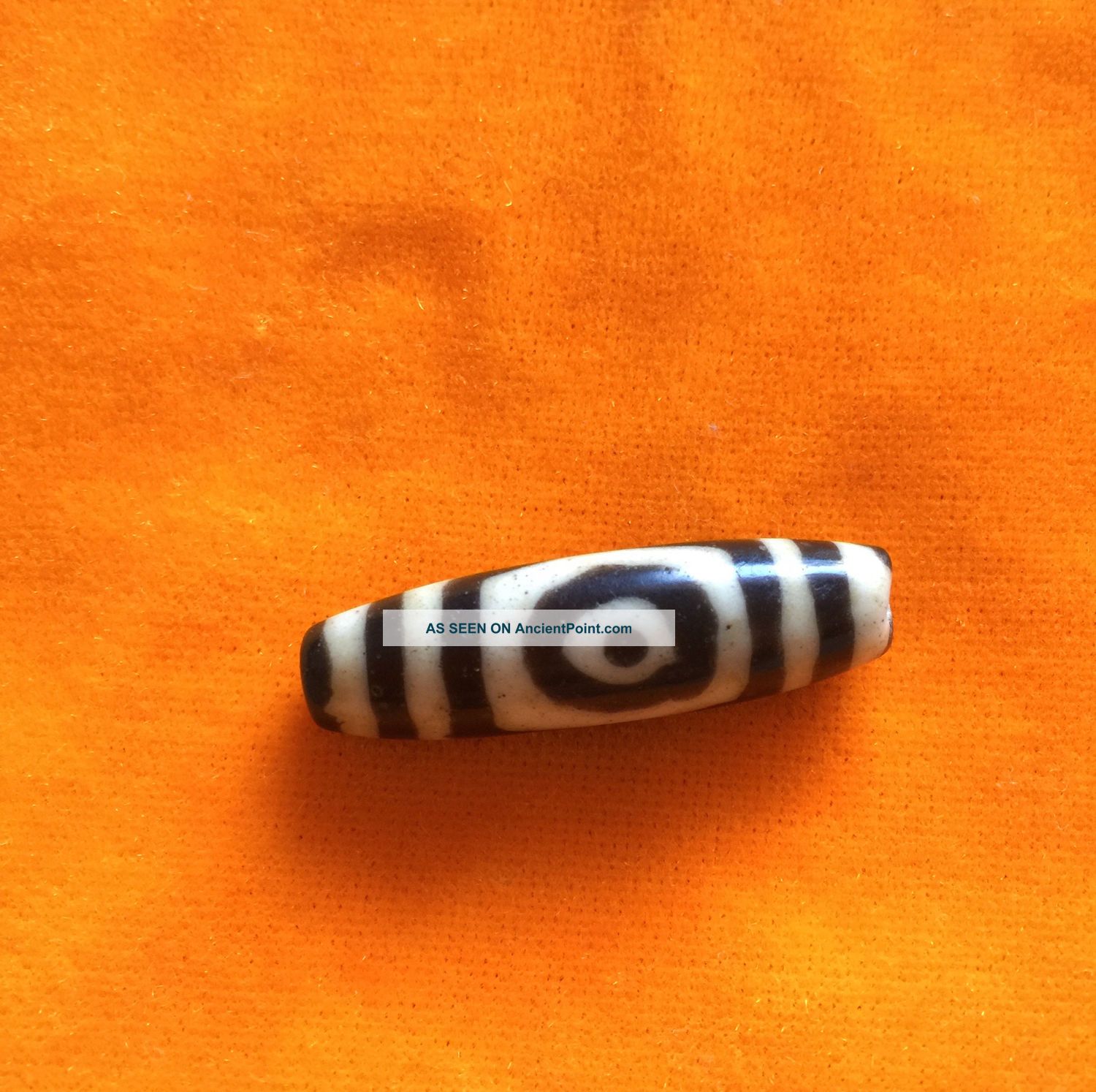 Qing Dynasty/1890 Century Old Tibet Three Eye Dzi Tianzhu Bead (34.  55 X 9.  97mm) Other Antique Chinese Statues photo