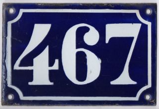 Old Blue French House Number 467 Door Gate Plate Plaque Enamel Metal Sign C1900 photo