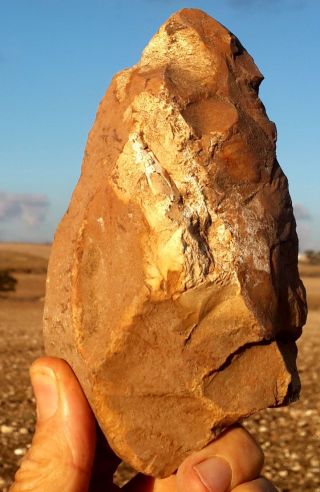 Large Acheulean Nosed Flint Hand Axe Paleolithic Tool photo