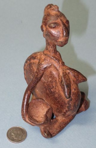 Antique Cast Bronze Dogon,  Mali Rare,  Strange Figure.  4 1/2” H photo