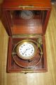 V69 Elgin Mounted Chronometer 1942 Us Navy Clock W/original Mahogany Box Clocks photo 4