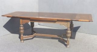 Vintage Spanish Style Rustic Trestle Dining Room Table W Leaves Wood Stretcher photo