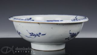 Antique Chinese Blue White Porcelain Bowl With Rolled Rim - 18c photo