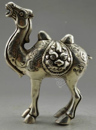 Collectible Decorated Old Handwork Tibet Silver Carve Camel Statue photo