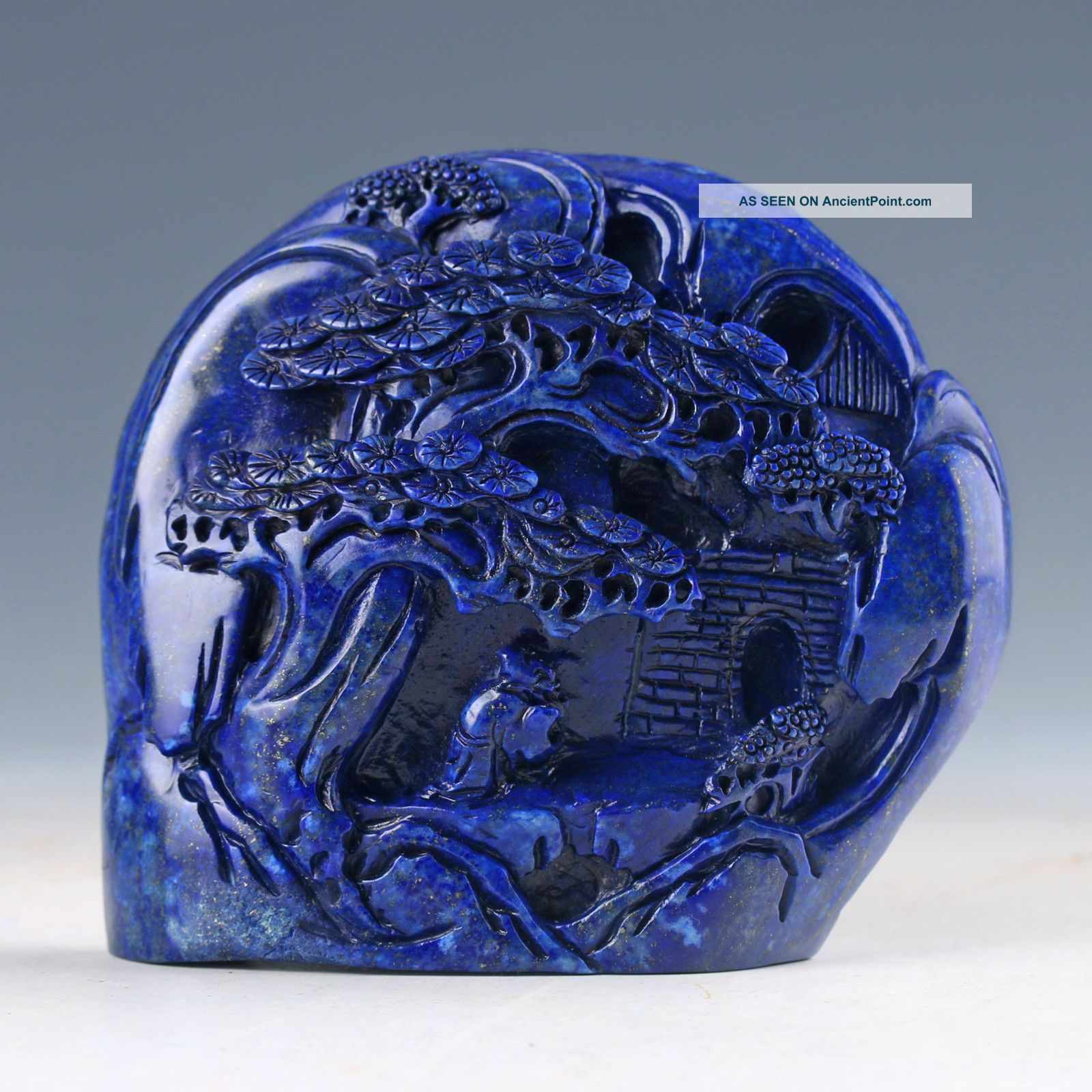 100 Natural Lapis Lazuli Hand Carved House & Pine Hill & Old Man Statue D1056 Men, Women & Children photo