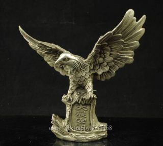Old Marked Chinese Fengshui Silver Eagle Bird King Realize One ' S Ambition Statue photo