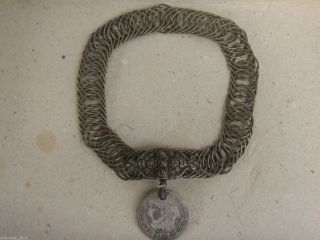 Rare Antique Ottoman Era Silver Folklore Necklace With Coin Hand Made 19th C photo
