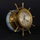 Vtg Chelsea Ship ' S Bell Mariner Hanging Clock On Plaque Brass Wheel 3.  75 