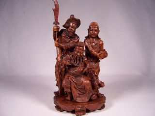 C1900 Chinese Hardwood Figural Carving W Fine Detail & Patina On Stand photo