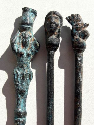 Group Of 3 Ancient Roman Style Bronze Pins.  (100 - 200 Ad. ). photo