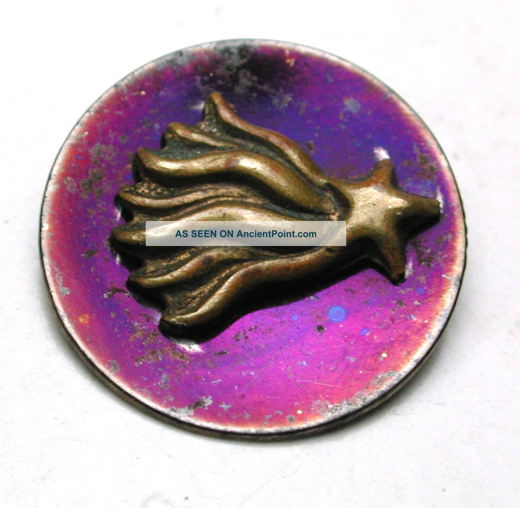 Antique Purple Tinted Steel Button W/ Brass Shooting Star Design - 9/16 