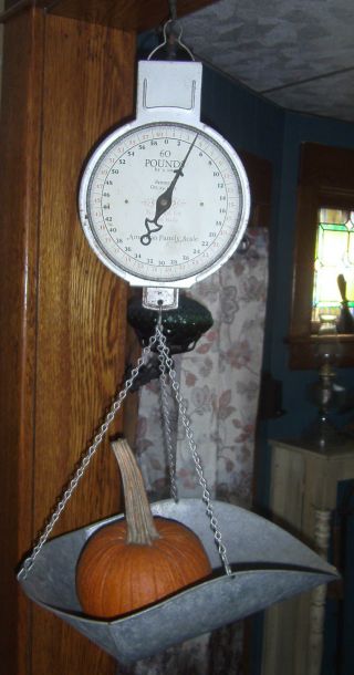 Vintage American Family Hanging Store Kitchen Produce Scale W/ Scoop 60 Lb photo