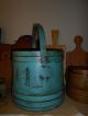 Primitive Firkin Wooden Bucket 4 Finger Band Robin ' S Egg Blue Cupboard Hue Primitives photo 3