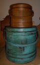 Primitive Firkin Wooden Bucket 4 Finger Band Robin ' S Egg Blue Cupboard Hue Primitives photo 7