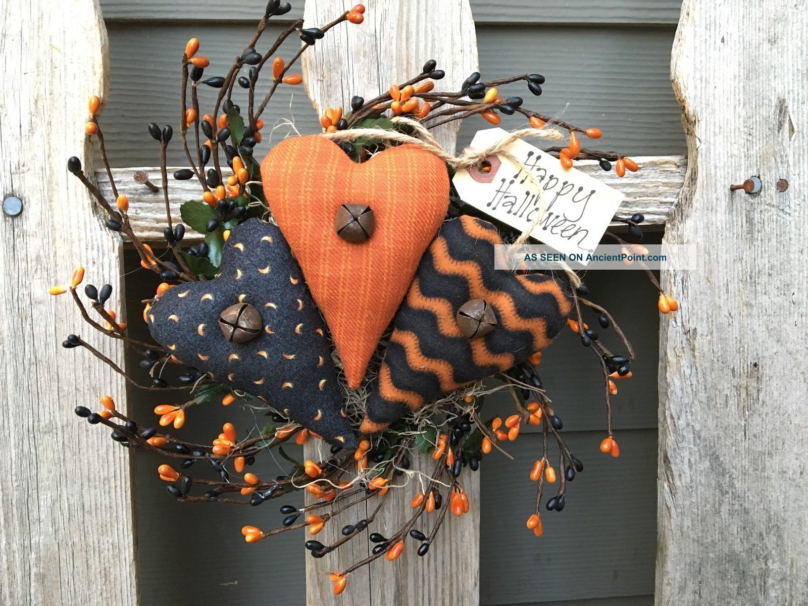 Halloween Pip Berry Wreath - Primitive Heart - Fall Decor - Harvest Hanger Primitives photo