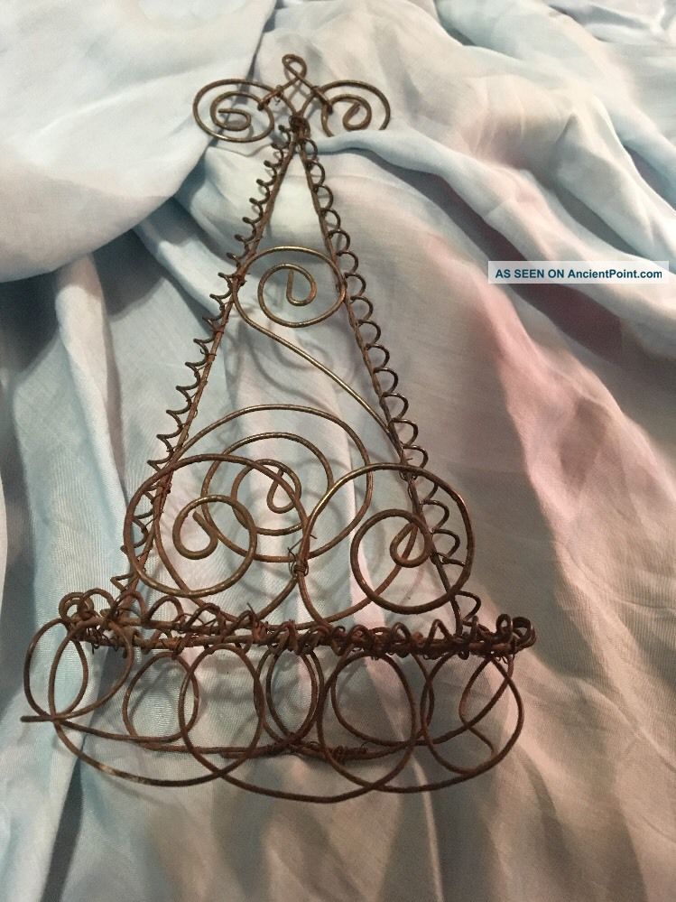 Moprimitivepast Early Antique Hanging Wire Folk Art Basket Holder Aafa Prim Old Primitives photo