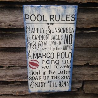 Hand Made Pool Rules Primitive Rustic Country Home Decor photo