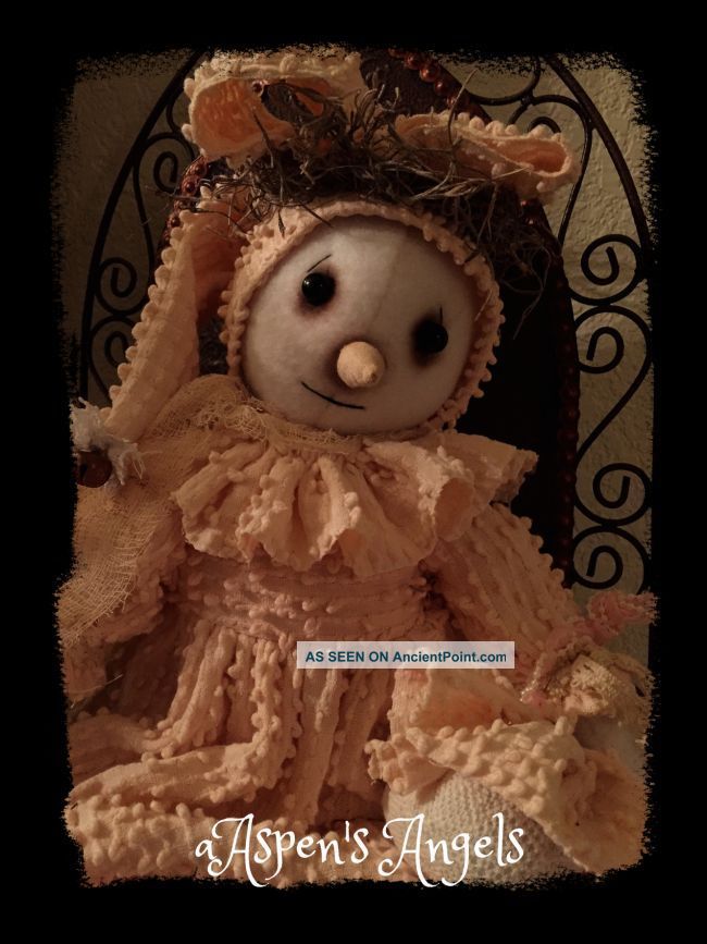 Primitive Folk Art Snowman Lady Doll Antique Chenille Aspens Angels Shabby Chic Primitives photo
