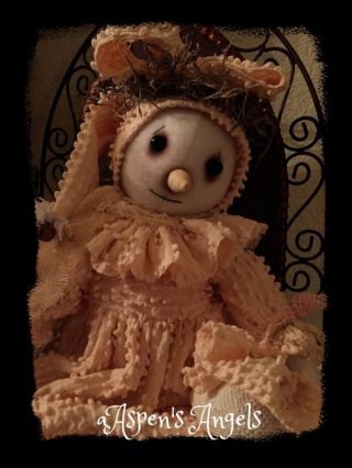 Primitive Folk Art Snowman Lady Doll Antique Chenille Aspens Angels Shabby Chic photo