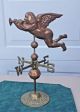 Vintage Antique Brass & Copper Angel Blowing Horn Weathervane Table Top Folk Art Weathervanes & Lightning Rods photo 3