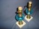 Electrified American Whale Oil Lamps With Peacock Blue Reservoirs C.  1855 Lamps photo 1