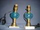 Electrified American Whale Oil Lamps With Peacock Blue Reservoirs C.  1855 Lamps photo 2