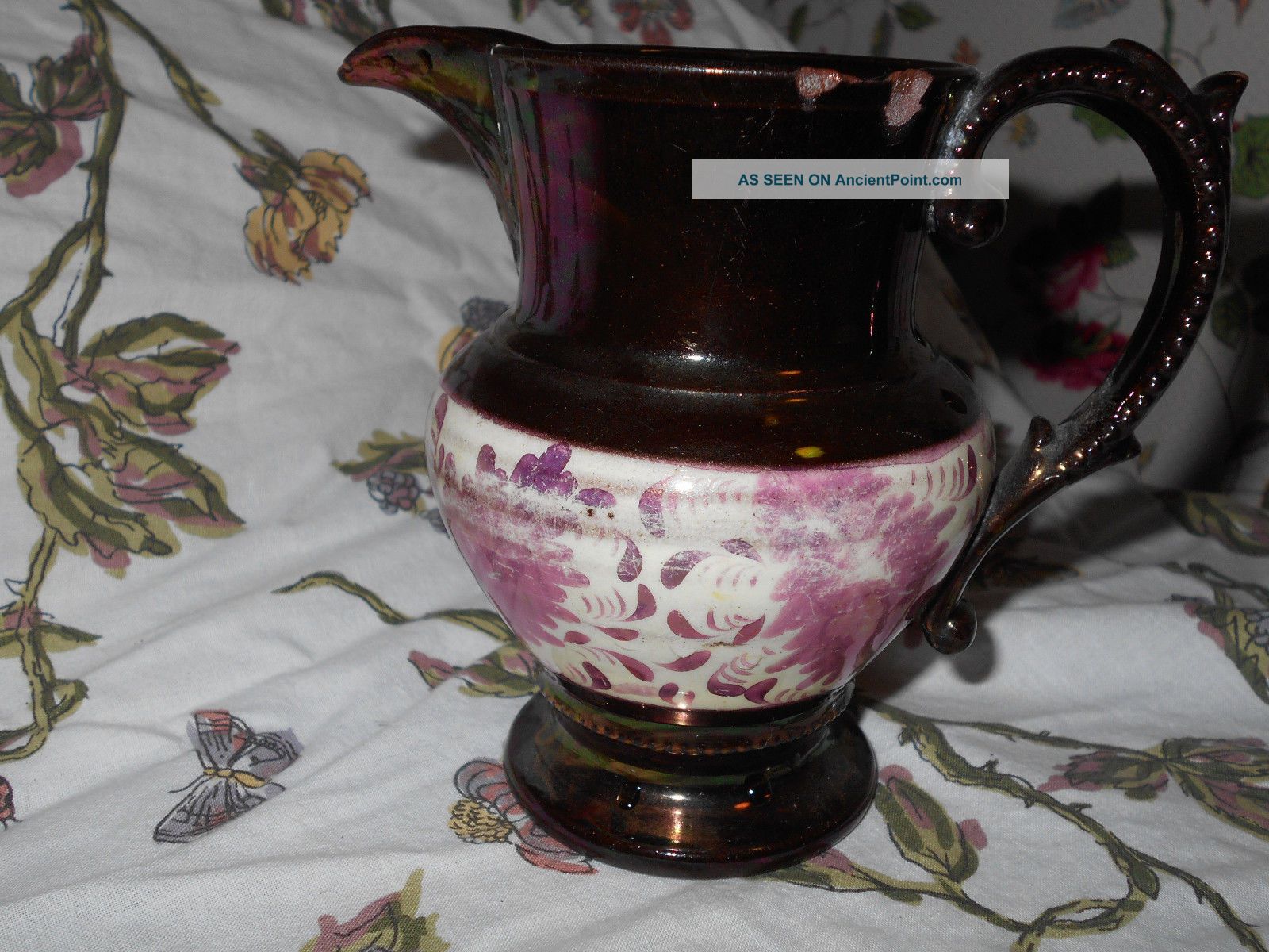 Antique Decorative Copper Luster Beaded Creamer / Pitcher Feathered Center Pitchers photo
