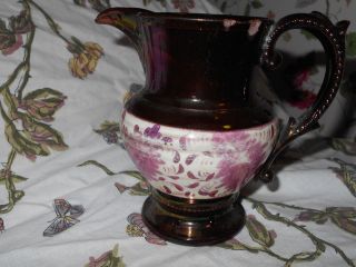 Antique Decorative Copper Luster Beaded Creamer / Pitcher Feathered Center photo
