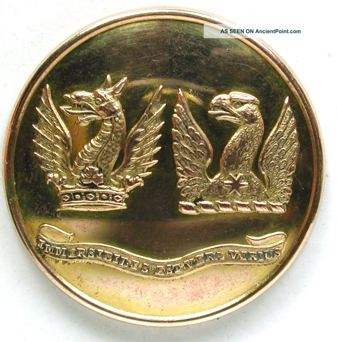 Antique Brass Livery Button - Dual Crest - Dragon & Eagle - Dawes Late Nutting Buttons photo