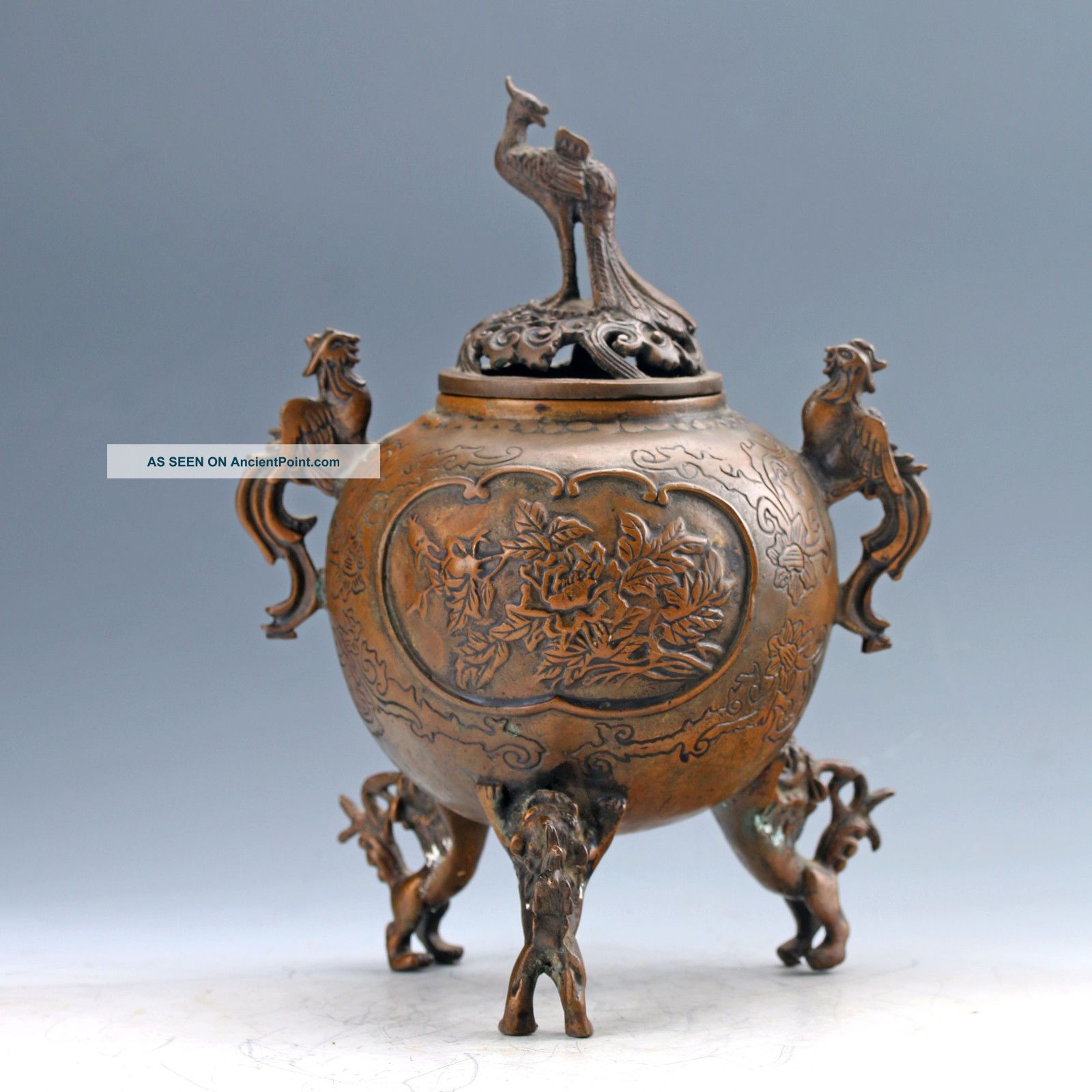 Chinese Old Brass Handmade Flower & Bird Incense Burner D1246 Other Antique Chinese Statues photo