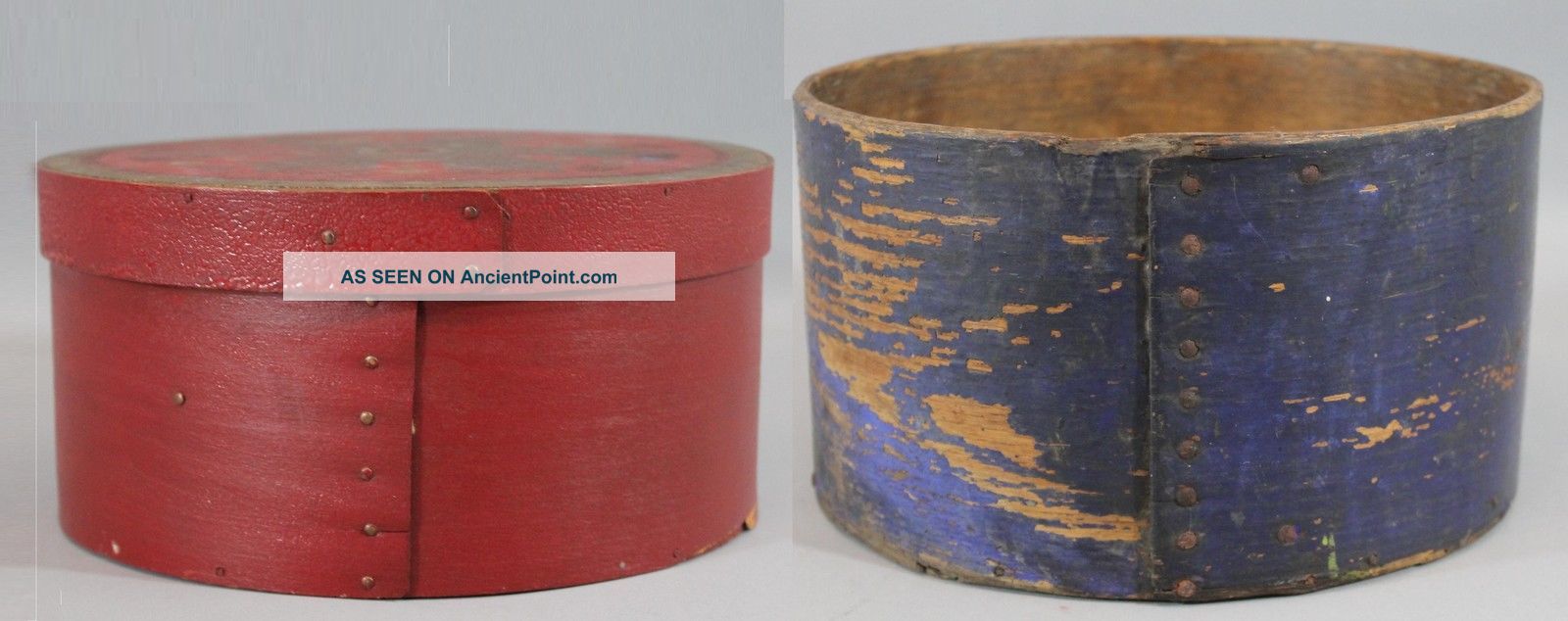 Antique England Primitive Folk Art Red & Blue Paint Pantry Box & Measure Primitives photo